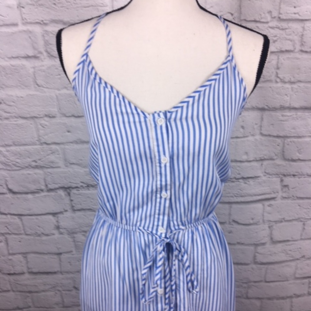 Juniors Cotton Striped High-Low Dress Blue White - Picture 7 of 8
